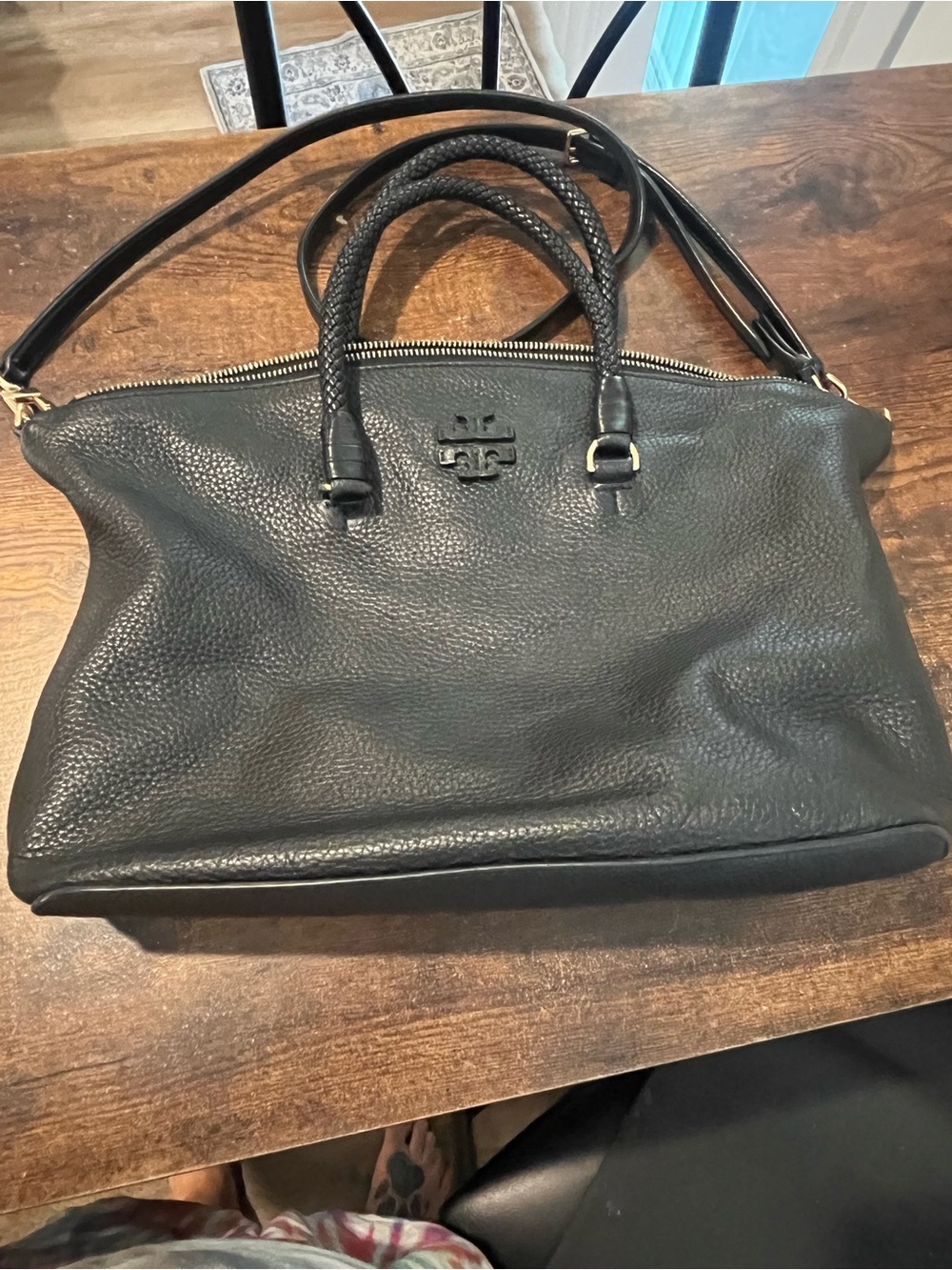 NWT Tory Burch Black Leather Reversible Market Tote | Braided Handles